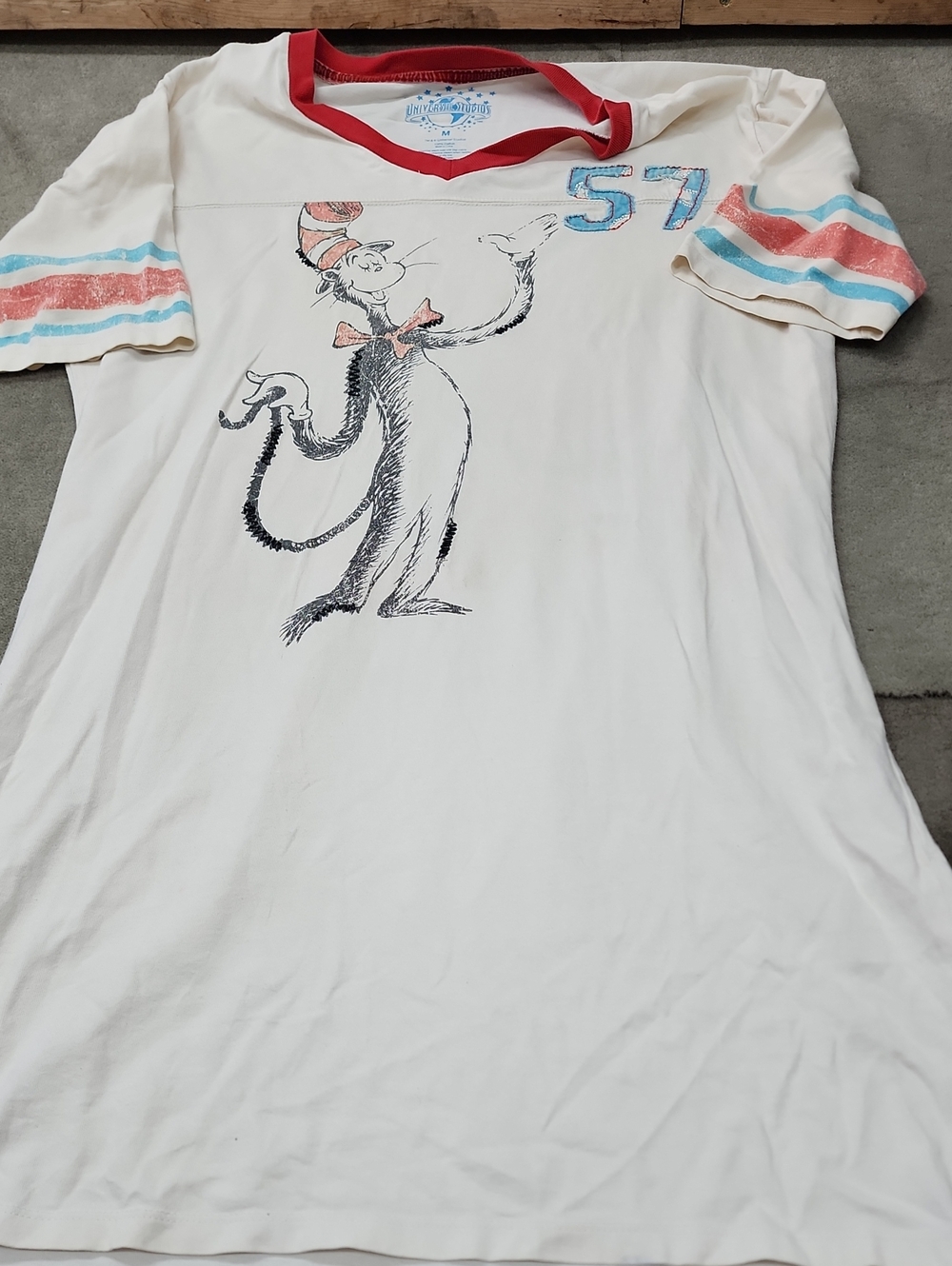 Cream Dr. Seuss Cat in the Hat Graphic Nightshirt with Red Trim